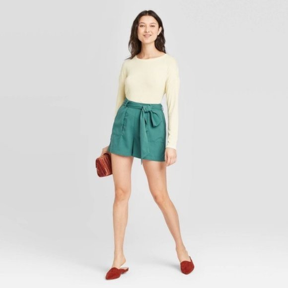 A New Day Belted Tie- Waist Shorts, Teal - Picture 3 of 5